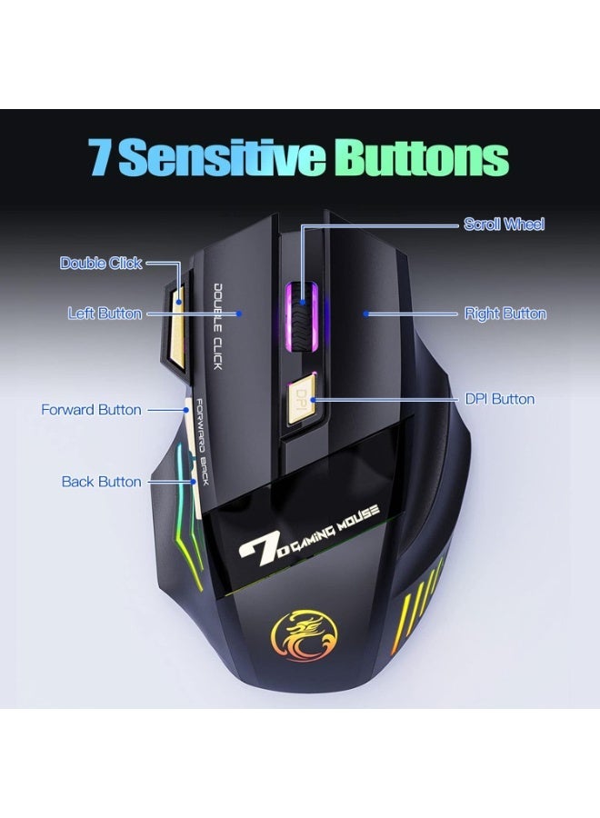 Wireless Gaming Mouse, Silent Click Wireless Rechargeable Mouse with Colourful LED Lights and up to 4800 DPI Adjustable 400 mAh Lithium Battery for Laptop and Computer - Image 4